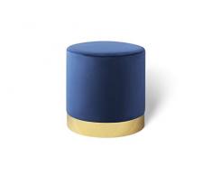 LIFA LIVING 38 cm Belle Runder Samt Pouf für den Innenbereich, Zylinderförmiger Samt Hocker mit goldenem Detail, in Blau aus Samt & Metall