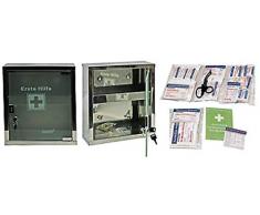 Erste-Hilfe-Schrank Edelstahl mit Glastür + Füllung DIN 13157 Verbandsschrank von MBS-FIRE®