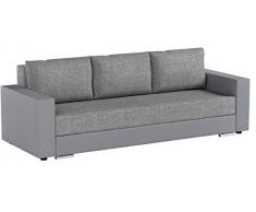 Schlafsofa Bird - Sofa mit Schlaffunktion und Bettkasten, Klappsofa, Schlafcouch mit Chromfüße, Couch, Couchgarnitur, Sofagarnitur (Grau + Grau (Dolaro 04 + Berlin 01))