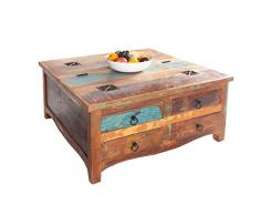 Invicta Interior Massiver Couchtisch Jakarta 70cm bunt Truhe aus recycelten Fischerbooten Holz mit Schubladen
