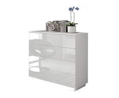 Lukmöbel Kommode Lina mit Push to Open und LED Beleuchtung Weiß Hochglanz HG Schlafzimmer Schlafzimmerkommode Highboard Sideboard Schrank Mehrzweckschrank Schrankkoffer