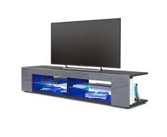 TV Board Lowboard Movie, Korpus in Schwarz matt/Fronten in Grau Hochglanz inkl. LED Beleuchtung in Blau