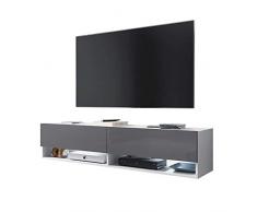 Wander - Fernsehschrank/Tv-Lowboard In Weiß Matt/Grau Hochglanz Hängend Mit Led RGB Und Farbwechselfunktion 140Cm