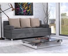 Schlafsofa Dover, Sofa mit Bettkasten und Schlaffunktion, Bettsofa, Farbauswahl, Schlafcouch mit Chromfüße, Couch vom Hersteller, Couchgarnitur (Schlafsofa mit Polsterhocker, Alova 36 + Alova 07)