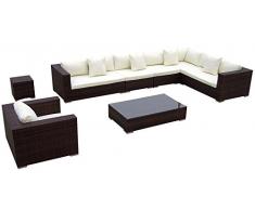 Baidani Gartenmöbel-Sets 10c00009.00002 Designer Lounge-Garnitur Blizzard, XXL-Sofa, Sessel, Beistell-Tisch, Couch-Tisch mit Glasplatte, braun