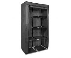 Navaris Stoff Kleiderschrank mit Kleiderstange - Faltschrank 88x170x45cm mit Stange - Schrank groß stabil - Stoffschrank faltbar aus Vlies in Grau