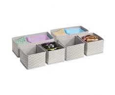mDesign 6er-Set Stoffbox für Schrank oder Schublade – die ideale Aufbewahrungsbox für Wäsche, Gürtel, Accessoires etc. – flexibel verwendbare Stoffkiste mit Zick-Zack-Muster – beige