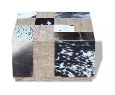 Tidyard Quadratisch Mehrfarbig Couchtisch Echtes Rindsleder Wohnzimmertisch Beistelltisch Sofatisch Kaffeetisch with Size:60x60x36 cm