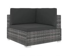 vidaXL Ecksofa mit Auflagen 1 STK. Gartensofa Gartenmöbel Sofa Lounge Rattanmöbel Rattansofa Ecksessel Poly Rattan Grau Stahlrahmen 70x70x52,5cm