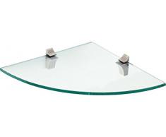 IB-Style - Eckregal KLAR + Design-Halterungen Eco EDELSTAHLOPTIK |Stärke 10 mm | klar und satiniert | 250 x 250 mm KLARGLAS - Viertelkreis Regal Glasablage Glasregal Regal