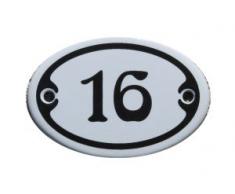 Nummer 16 mini Emaille Schild Jugendstil ca. 4,2 x 6,2 cm Türschild Zimmer Schublade Schrank Kommode Emailschild oval weiß