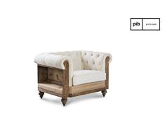 Sessel Chesterfield Montaigu vintage - Massivholz, Hohe Widerstandsfähigkeit, Hoher Sitzkomfort, Dicht gepolstert | Der Charme eines Chesterfieldsessels aus Leinen - Perlweiß (L103 x H73 x P82 cm)