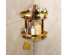 sxtylqq Massiver Ablagekorb, doppeltes Badezimmer-Eckregal, an der Wand befestigte Duschwanne-Halterung, die Zeichnung Golddreieck-Bad-Zahnstange mit Haken -628 hängt