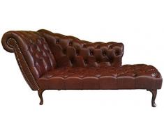 Casa Padrino Chesterfield Chaiselongue/Recamiere Echt Leder Dunkelbraun - Linke Seite