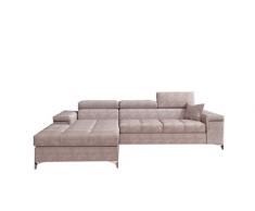 MOEBLO Ecksofa mit Schlaffunktion mit Bettkasten Sofa Couch L-Form Polstergarnitur Wohnlandschaft Polstersofa mit Ottomane Couchgranitur mit Bettfunktion - Ronaldo (rosa (Omega 91), Ecksofa Links)