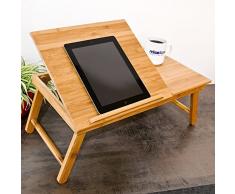 Relaxdays Laptoptisch aus Bambus HBT: 24 x 55 x 33 cm Beistelltisch mit praktischem Fach für Stifte oder Notizen verstellbarer Computertisch als Knietisch und Betttisch Notebooktisch aus Holz, natur