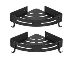 HBselect 2 Pcs Duschablage ohne Bohren Duschregal Eckregal mit 2 Haken Aluminium Duschkorb rostfrei Wasserdicht Badezimmer Küche (schwarz)