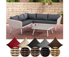 CLP Polyrattan Eck-Loungeset SKARA I Perlweiß I Gartenlounge Rundrattan I Eckgarnitur & Glastisch I 5mm Rattandicke I 5 Sitzplätze 45 cm (Hellgrau), Anthrazit