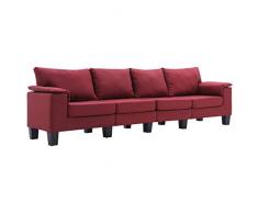 vidaXL Sofa 4-Sitzer mit Armkissen Polstersofa Stoffsofa Loungesofa Couch Sitzmöbel Wohnzimmersofa Designersofa Weinrot Stoff 254x70x75cm