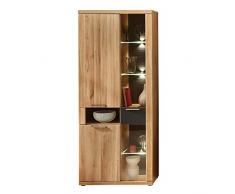 Bianco Große Vitrine teil-massiv aus Wildeiche - Moderne Glasvitrine inkl. LED Beleuchtung - 80 x 199 x 37 cm (B/H/T)