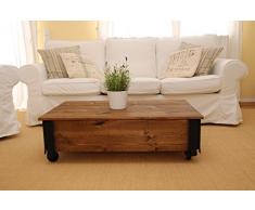 Uncle Joe´s Couchtisch Truhentisch Truhe im Vintage Shabby chic Style aus Massiv-Holz in braun mit Stauraum und Deckel Holzkiste Beistelltisch Landhaus Wohnzimmertisch Holztisch nussbaum