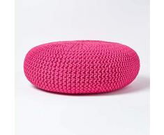 Homescapes Pouf Strickpouf rundes Bodenkissen, Sitzpouf 70 x 23 cm, gepolsterter Sitzhocker, Sitzpuff/Puff mit grob gestricktem Bezug aus 100% Baumwolle, Strickpuff, rosa/pink
