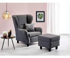 lifestyle4living Ohrensessel mit Hocker in Grau im Landhausstil | Der perfekte Sessel für entspannte, Lange Fernseh- und Leseabende