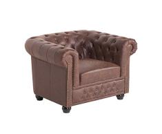 Chesterfield Sessel 105cm Vintage Braun mit Knopfheftung und Federkern Polstersessel
