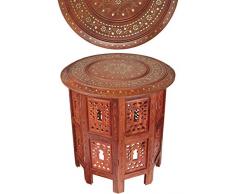 Marokkanischer Tisch Beistelltisch aus Holz Caglanur Braun ø 45cm groß rund | Orientalischer runder Hocker Blumenhocker orientalisch klein | Orientalische runde kleine Beistelltische klappbar