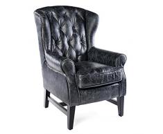 Chesterfield Vintage Ledersessel Schwarz Echtleder Ohrensessel Design Clubsessel Lounge Sessel 646
