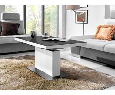 Couchtisch MN-3 Weiß Seidenmatt Grauglas höhenverstellbar & ausziehbar