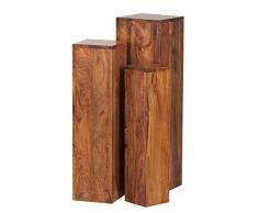 FineBuy Beistelltisch 3er Set Massivholz Sheesham Wohnzimmertisch Design Säulen Landhausstil Türme Tisch quadratisch Holztisch Natur-Produkt braun Echt-Holz Unikat Türme 4 Stanbeine Anstelltische