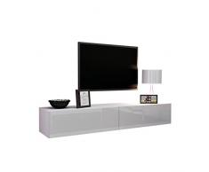 Mirjan24 TV Schrank Vigo, Fernsehschrank, TV Lowboard mit Grifflose Öffnen, Hängeschrank Hochglanz Matt Wohnwand (Länge: 180 cm, Weiß/Weiß Hochglanz)
