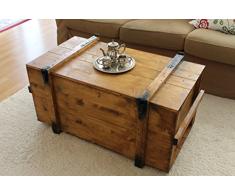 Uncle Joe´s Truhe Couchtisch Truhentisch im Vintage Shabby chic Style aus Massiv-Holz in braun mit Stauraum und Deckel Holzkiste Beistelltisch Landhaus Wohnzimmertisch Holztisch nussbaum