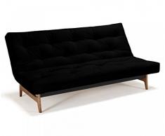 Futonsofa Aslak - Schlafsofa 140 x 200 cm mit Futon & Lattenrost, Farbe und Futon wählbar, Futonfarbe:Schwarz, Futonauflage:Futon Iwami Kokos