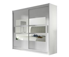 Kleiderschrank mit Spiegel London III, Schwebetürenschrank, Schiebetürenschrank, Modernes Schlafzimmerschrank 180x215x57cm, Garderobe, Schlafzimmer (Weiß)