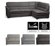 Cavadore Ecksofa Pisoo / Eckcouch mit Schlaffunktion / L-Sofa mit hochwertigem Federkern im klassischen Design / Ottomane rechts / Größe: 245 x 89 x 161 cm (BxHxT) / Farbe: Grau (fango)