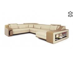 Wohnlandschaft Leder beige / weiss Ledersofa Sofa Couch U-Form Ledercouch Design Sofa mit LED-Licht Beleuchtung EMPORIO