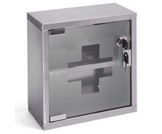 MSV Medizinschrank Arzneischrank Medikamentenschrank Hausapotheke aus Edelstahl, 25 x 12 x 25cm „Tip –on“ Automatik, Montagematerial und 2 Schlüssel Inclusive