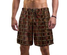 Eslifey Herren Strand-Shorts, Bibliothek, Bücherregal, Badehose, elastischer Badeanzug, Boardshorts für Herren, L Gr. S 7-9, multi