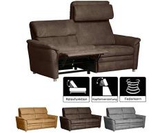 Cavadore 3-Sitzer Sofa Chalsay inkl. verstellbarem Kopfteil und Relaxfunktion / mit Federkern / Couch für Heimkino mit drei Sitzen / Größe: 179 x 94 x 92 cm (BxHxT) / Farbe: Braun (chocco)
