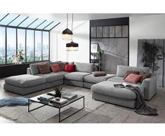 CAVADORE Sofa-Modul Fiona Longchair mit Armteil rechts / XXL-Recamiere passend zur Couchgarnitur Fiona / 139 x 90 x 199 /Webstoff hellgrau