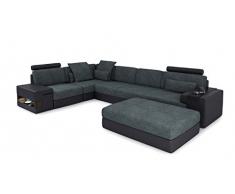 Sofa Leder Wohnlandschaft Designsofa Stoff Couch U-Form Ecksofa mit LED-Licht Beleuchtung LATIUM II