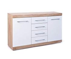 Inter Link Kommode Sideboard Dielenschrank Anrichte Highboard KF-Board Sonoma-Eiche Nachbildung Hochglanz Weiss
