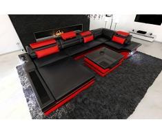 Luxus Wohnlandschaft Mezzo U-Form Designersofa mit LED schwarz - rot