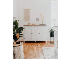 Landhaus Sideboard (B/H/T: 120 x 90 x 40 cm) 3 Rahmentüren, 1 Schubkasten | Stollenfüße | Metallbeschläge antik | Magnetverschluss