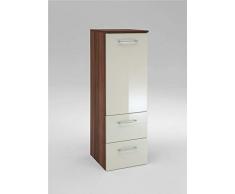 Held Möbel 220.3055 Pisa Midischrank 1-türig, 2 Auzüge, 2 Einlegeböden, 35x114x35 cm, hochglanz-creme/nussbaumfarben