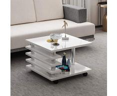 Couchtisch Melanie Weiß Hochglanz mit Rollen 65 x 65 cm Tisch Wohnzimmertisch Sofatisch