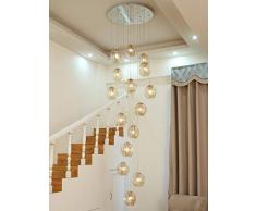 BDS lighting 15 Glaskugeln Treppe Kronleuchter Lange Pendelleuchte Duplex Gebäude Große Kronleuchter Wohnzimmer Villa Hohl Moderne Minimalistische Treppenlampe 60x300 cm