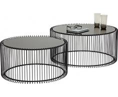 Kare Design Couchtisch Wire Black 2er Set, runder, moderner Glastisch, großer Beistelltisch, Kaffeetisch, Nachttisch, Schwarz (H/B/T) 30,5xØ60cm & 33,5xØ69,5cm
